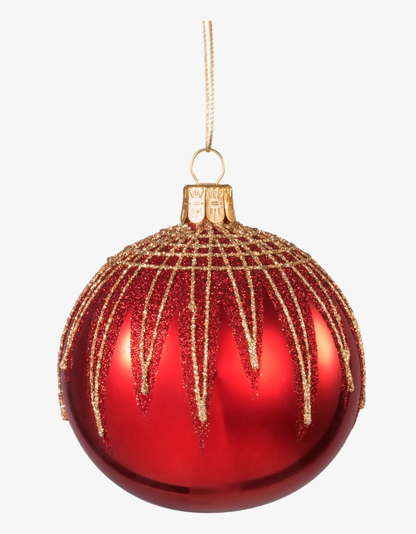 Glass Bauble Red With Glitter Zigzag Pattern, 8 Cm - Christmas Ornament, transparent png #9339977