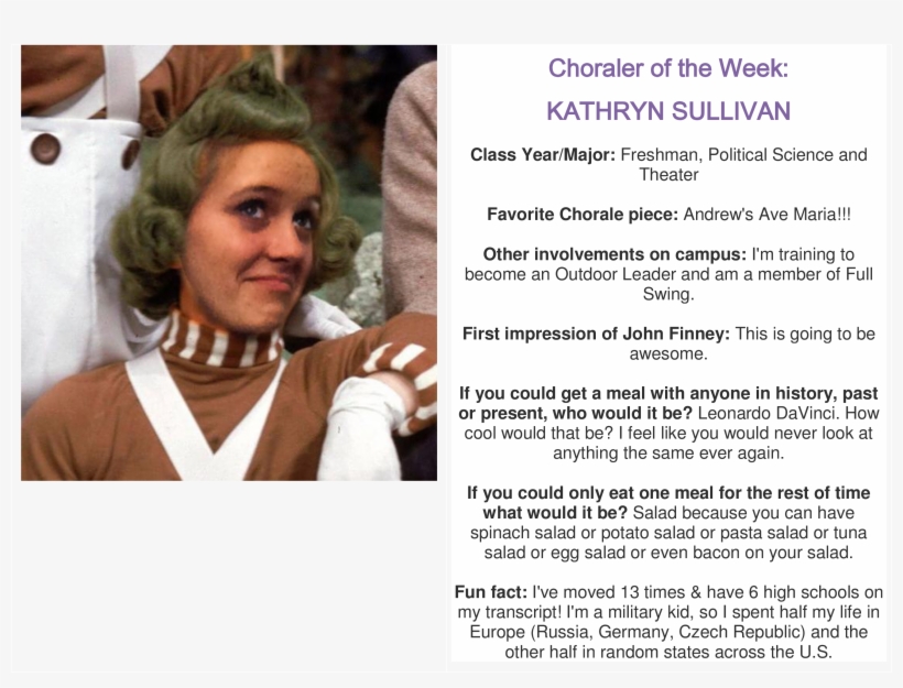 Kathryn-choraler - Bad Oompa Loompa Meme, transparent png #9341126