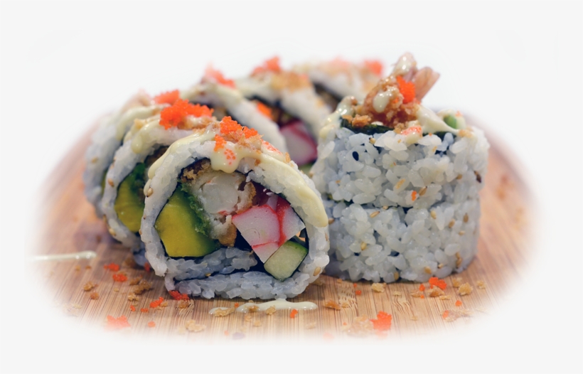 Avocado, Surimi, Cucumber, Tempura Prawns, Bread Crumbs, - California Roll, transparent png #9343385