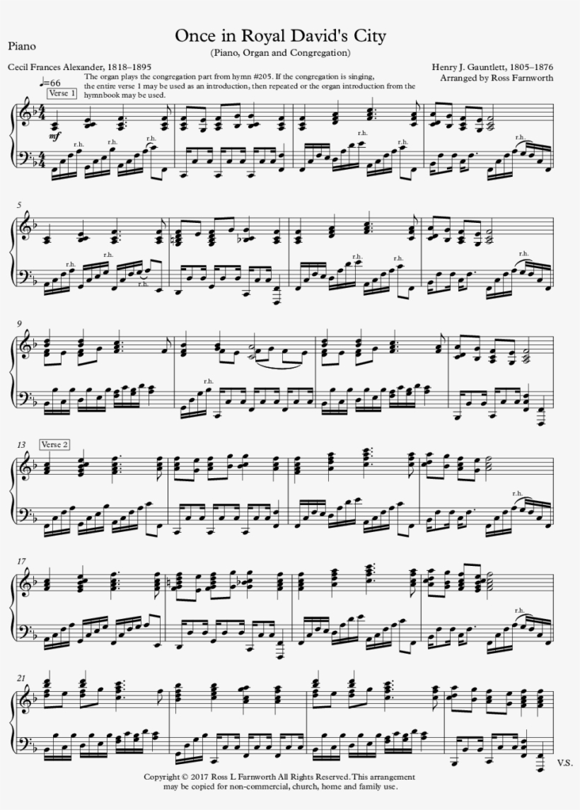 Piano Solo Sheet Music Once In David's Royal City, transparent png #9344378