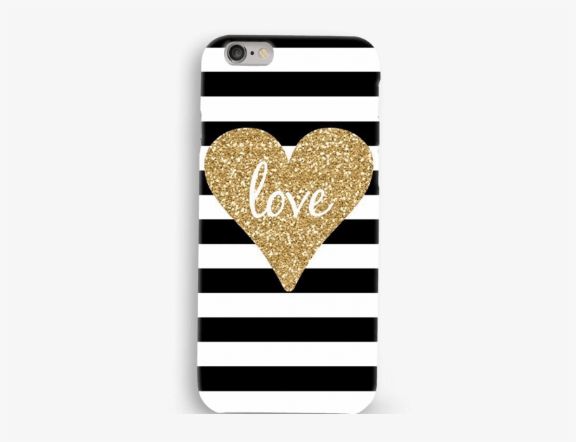 B&w Stripes With Golden Heart Mobile Case - Glitter Love Gold And Black, transparent png #9346184