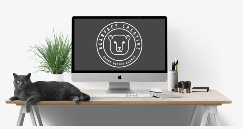 Cat Laying On Desktop, Showing Bearface Creative Logo - Mockup, transparent png #9347601