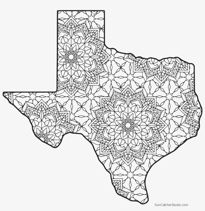 Free Printable Texas Coloring Page With Pattern To - Line Art, transparent png #9353292