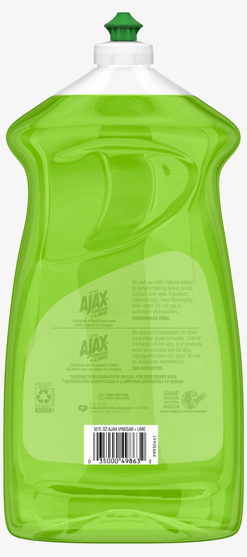 Ajax Ultra Triple Action Liquid Dish Soap, Lime - Dishwashing Liquid, transparent png #9354740