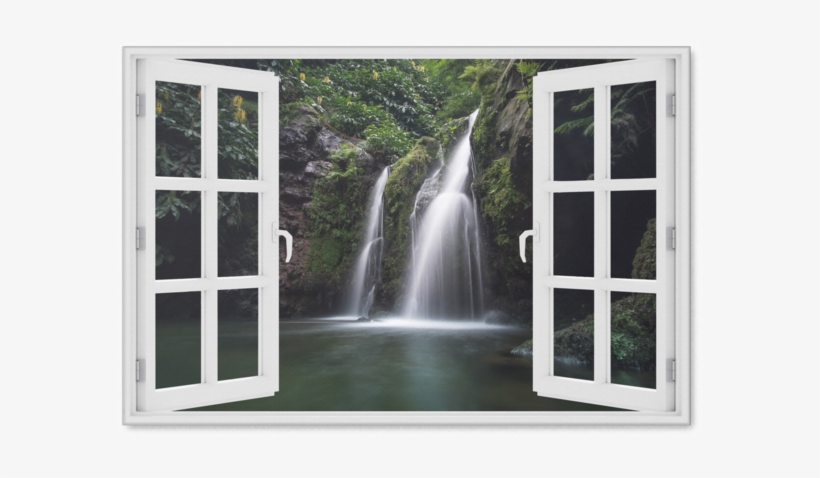 "waterfall Oasis Window View" Premium Canvas - Window Illusion Photography, transparent png #9356412