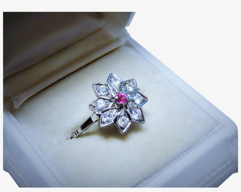 Ruby Quartz 19k White Gold Snowflake Ring Vintage Pretty - Engagement Ring, transparent png #9361618