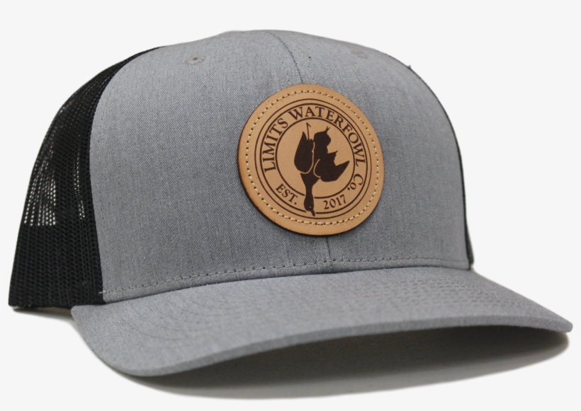 Leather Patch Logo Trucker Gray And Black Hat Limits - Baseball Cap, transparent png #9362245
