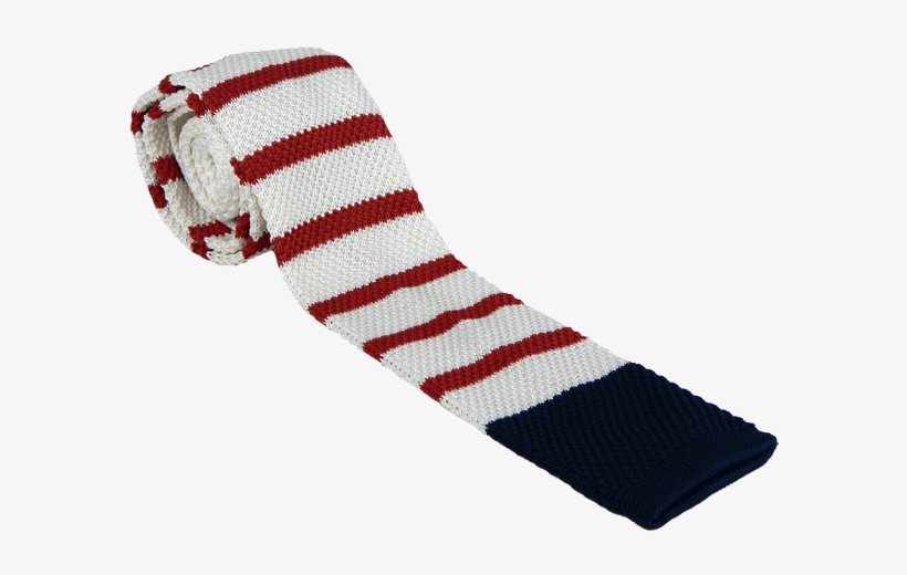 Corbata Tejida Blanca Lineas Rojas Extremo Navy - Wool, transparent png #9363473