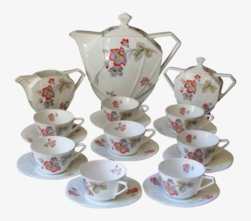 Luxury Art Deco Porcelain Tea Set - Saucer, transparent png #9363877