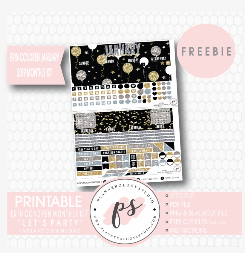 Let's Party Eclp Erin Condren January 2019 Monthly - Stickers January 2019, transparent png #9367271