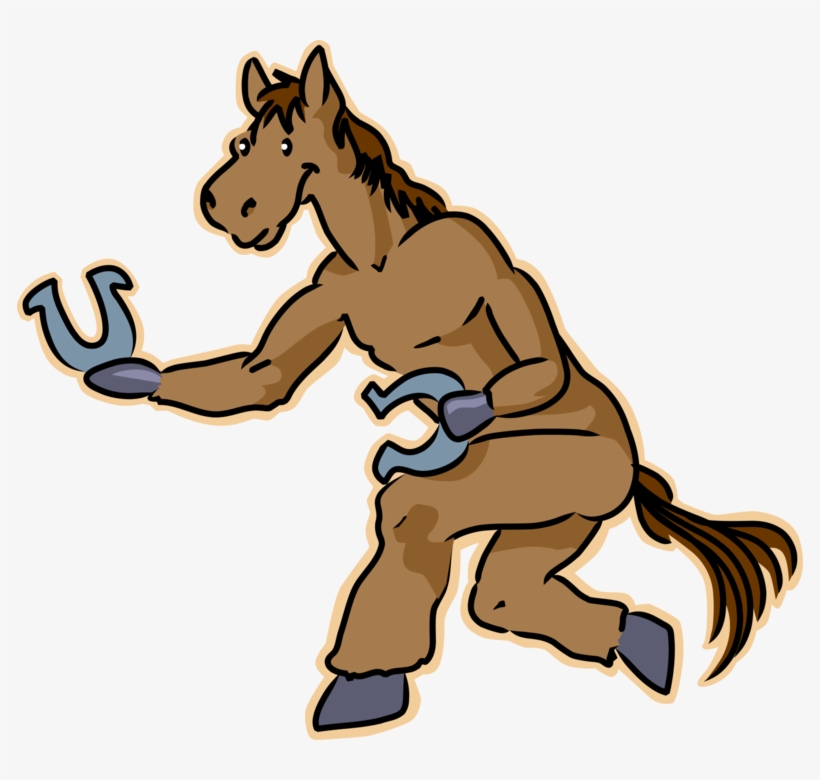Vector Illustration Of Equestrian Horse Plays Horseshoes - Horse Throwing A Horseshoe, transparent png #9369620