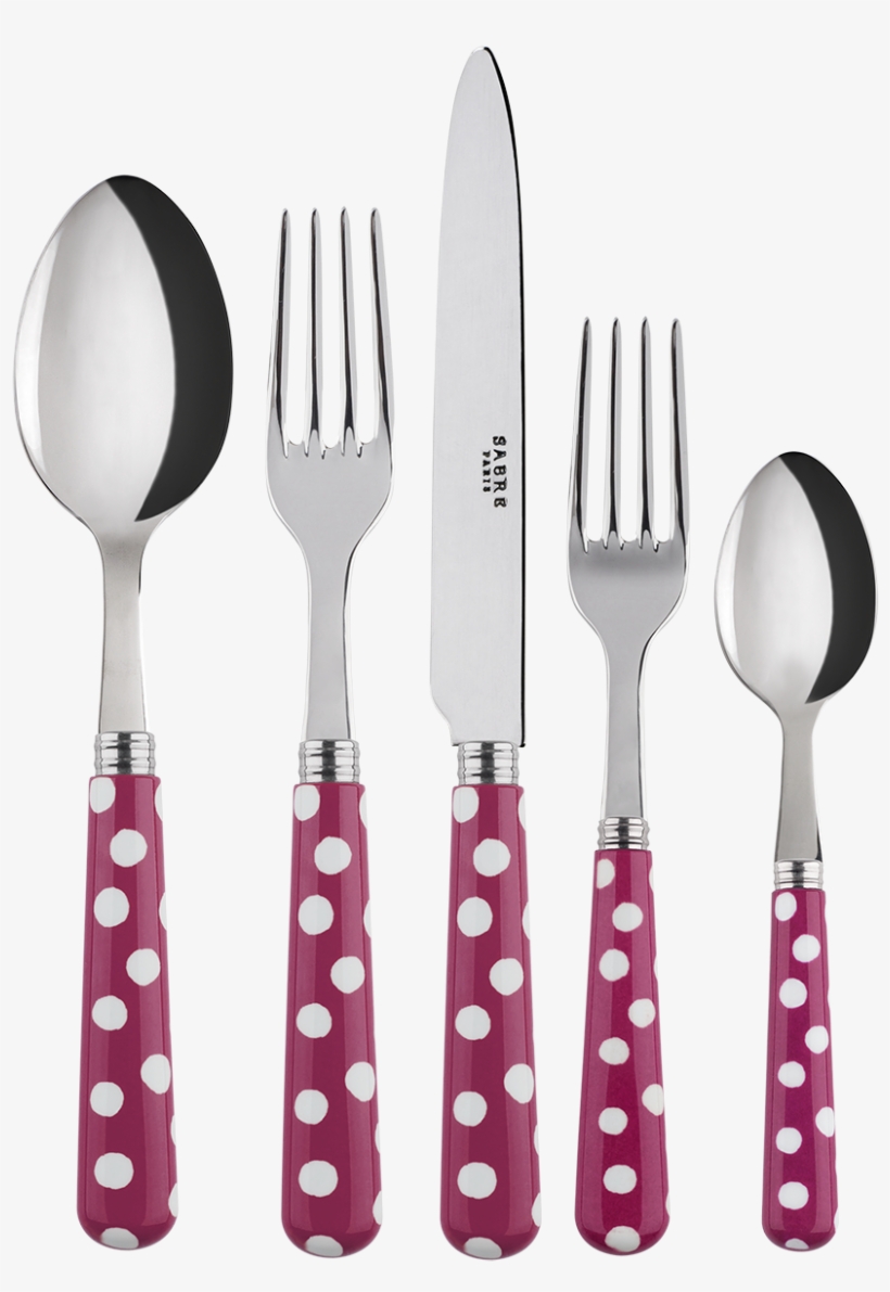 White Dots Fuschia 5-pc Setting - Spoon And Knife Png, transparent png #9371852