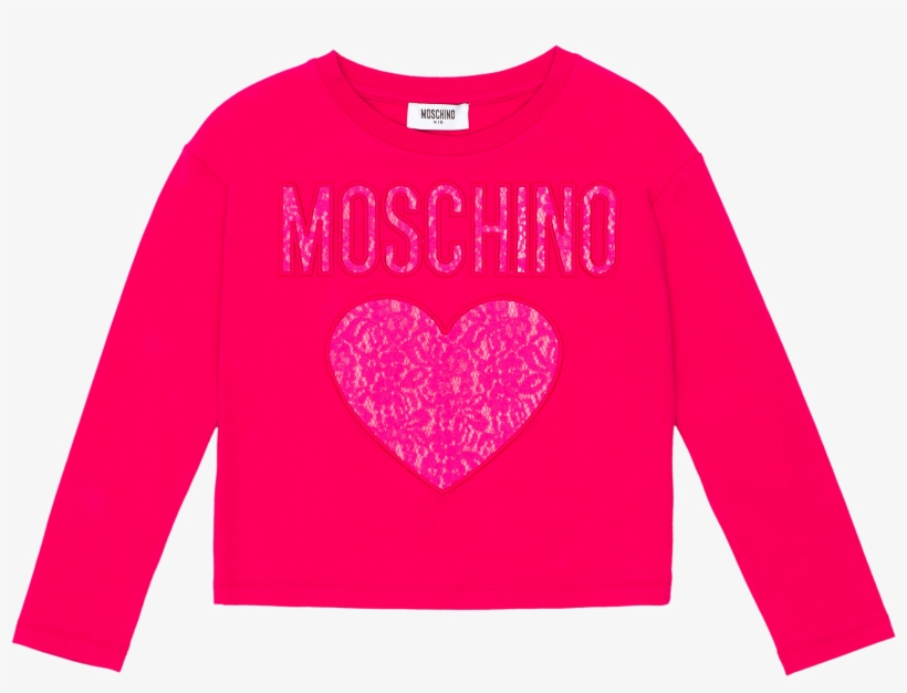 Cotton T-shirt With Logo Embroidery And Lace Heart - Sweater, transparent png #9374075