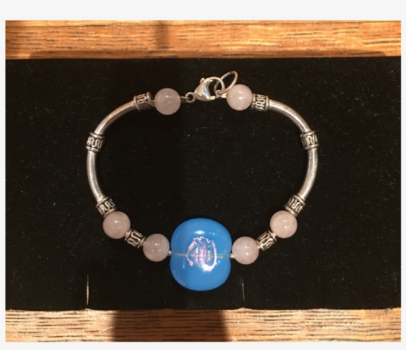 Light Blue With Pink Etched High Glass Bead Bracelet - Bracelet, transparent png #9376784