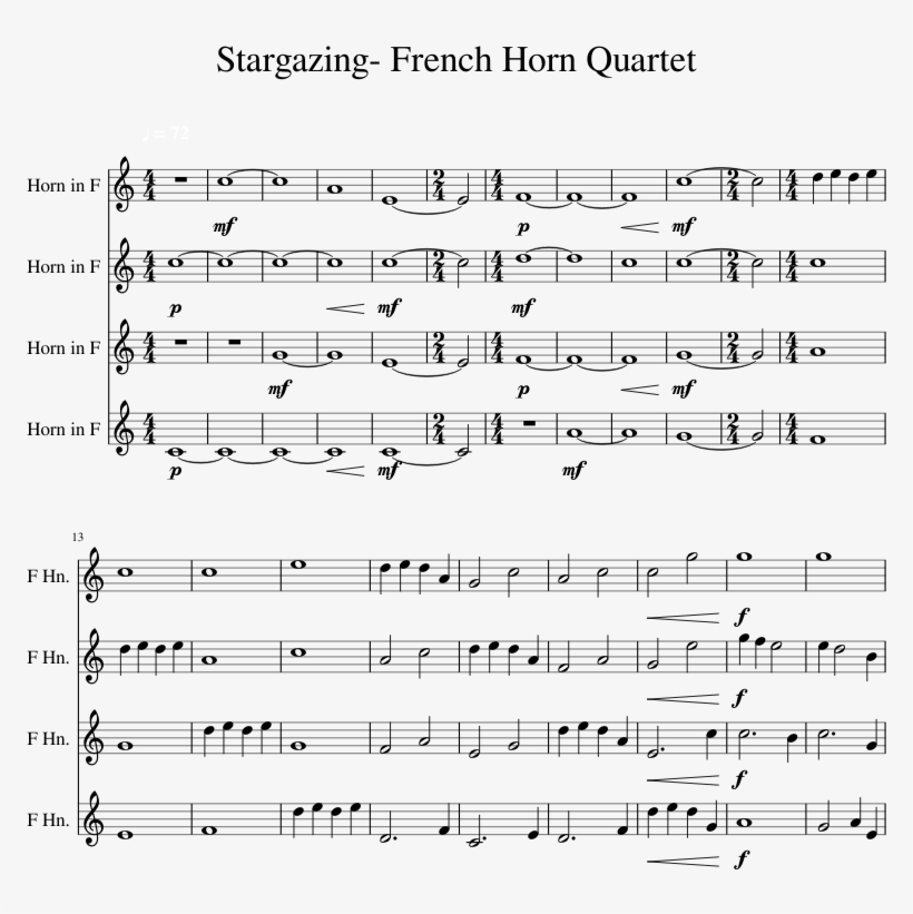 Stargazing- French Horn Quartet Sheet Music 1 Of 4, transparent png #9376960