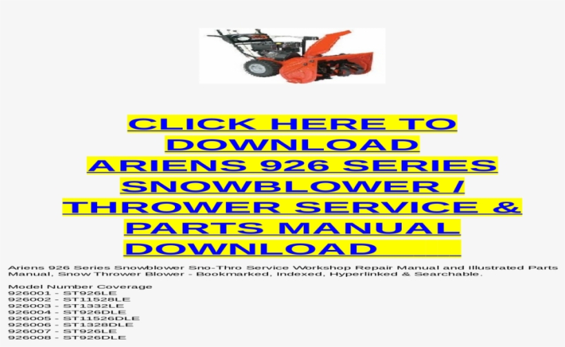 Ariens Snow Tech Manual Rh Ariens Snow Tech Manual - Snow Blower, transparent png #9377793