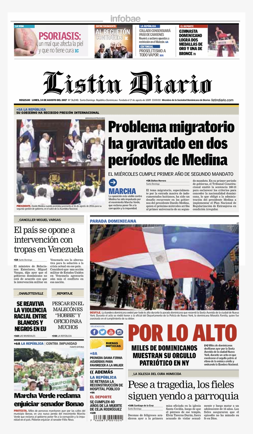 Listin Diario, República Dominicana, Lunes 14 De Agosto - Flyer, transparent png #9378501