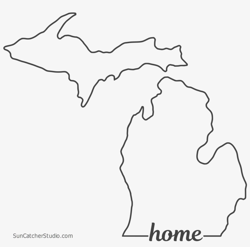 Free Michigan Outline With Home On Border, Cricut Or - Drawing, transparent png #9382121