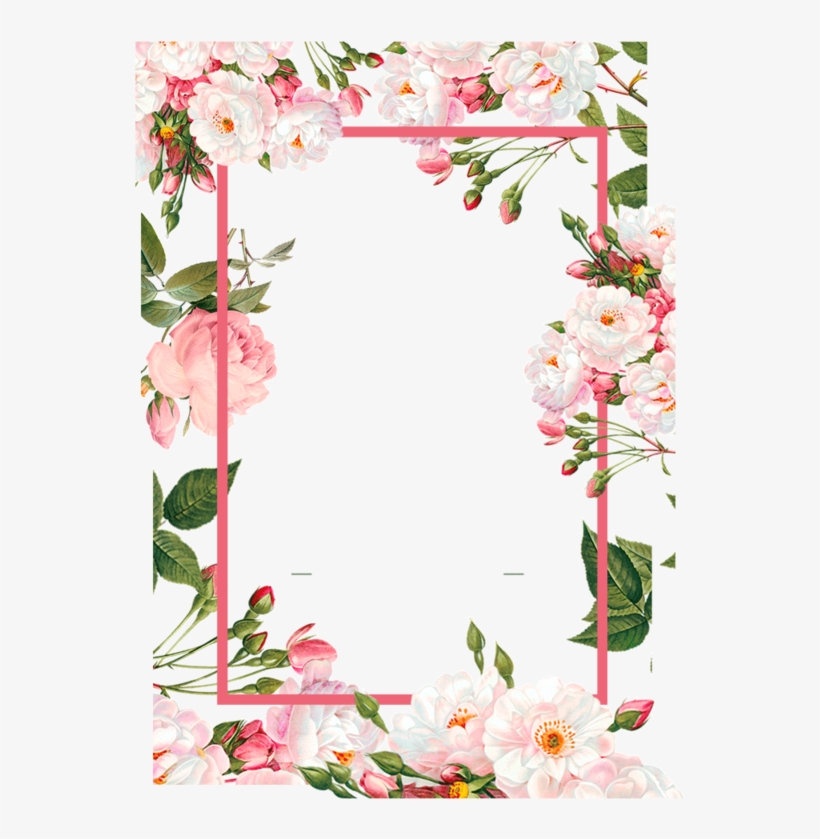 Pink Borders Flower Free Png Hq - Flower Watercolor Frame Png, transparent png #9387958