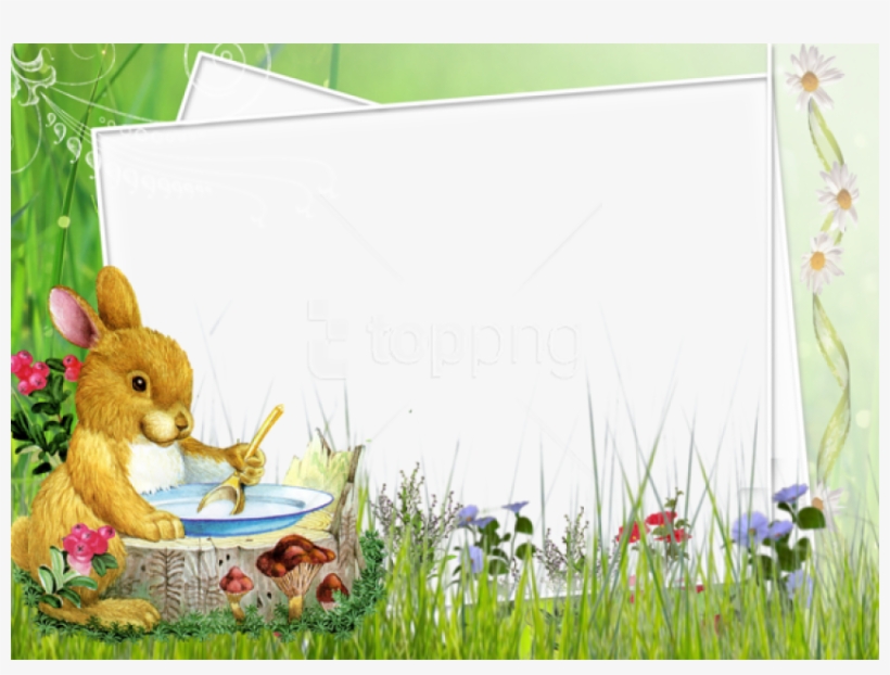 Free Png Kids Transparent Photo Frame With Green Cute - Easter Bunny Photo Frame, transparent png #9388420