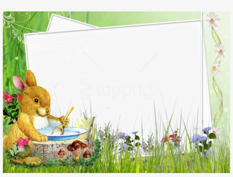 Free Png Kids Transparent Photo Frame With Green Cute - Easter Bunny Photo Frame, transparent png #9388420