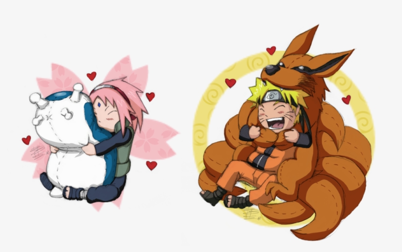 Naruto And Sakura Peluches Hugs Colored Sketch By Bollybauf - Sakura And Kurama, transparent png #9398886