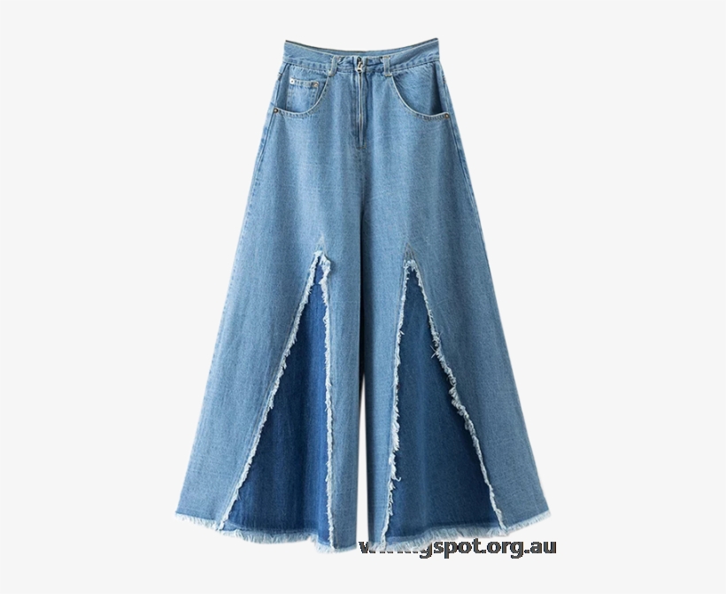 High Rise Frayed Culotte Jeans Denim Blue - Jeans, transparent png #942410