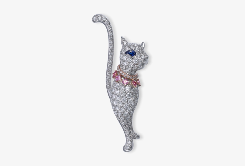 White / Rose Gold Sapphire Diamond Brooch - Felidae, transparent png #942506