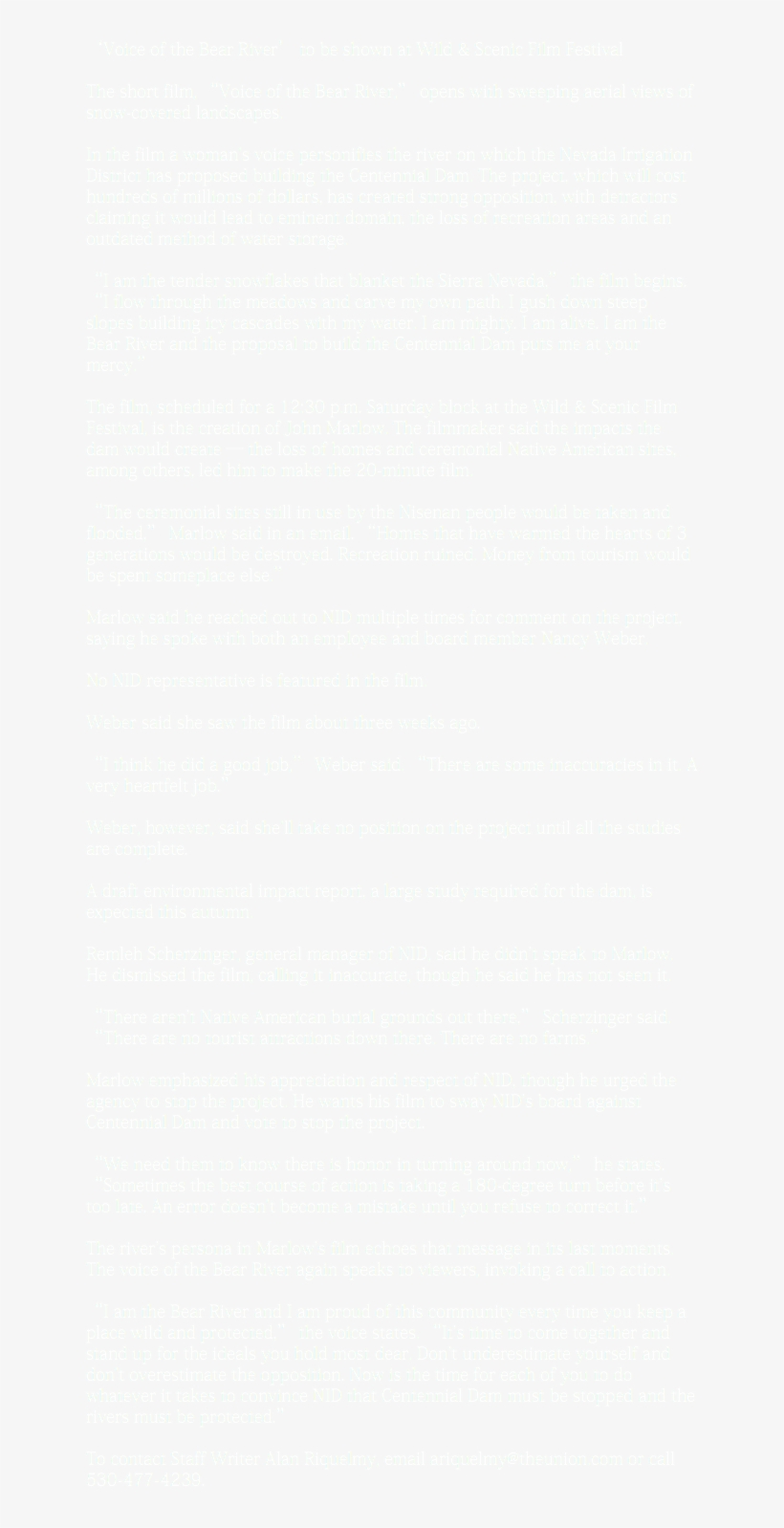 'voice Of The Bear River' To Be Shown At Wild & Scenic - Ivory, transparent png #948547