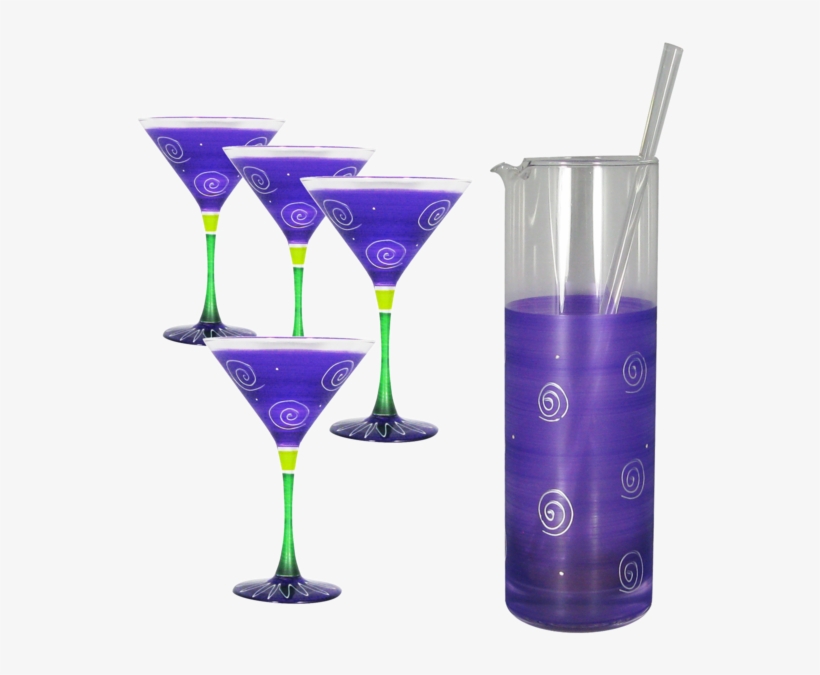 Peruvian Splendor Purple Martini Bundle - Set Of 2 Purple & White Hand Painted Martini Drinking, transparent png #948582