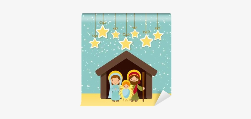 Holy Family Manger Scene And Decorative Stars Hanging - Vector Graphics, transparent png #949106