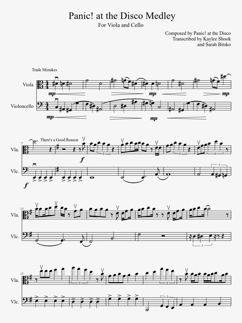 Panic At The Disco Medley Sheet Music Composed By Composed - Partitura Easy Faith No More, transparent png #9401130
