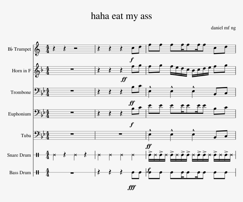 Haha Eat My Ass Sheet Music For Trumpet, French Horn, - Fortnite Dance Tuba Music, transparent png #9401684