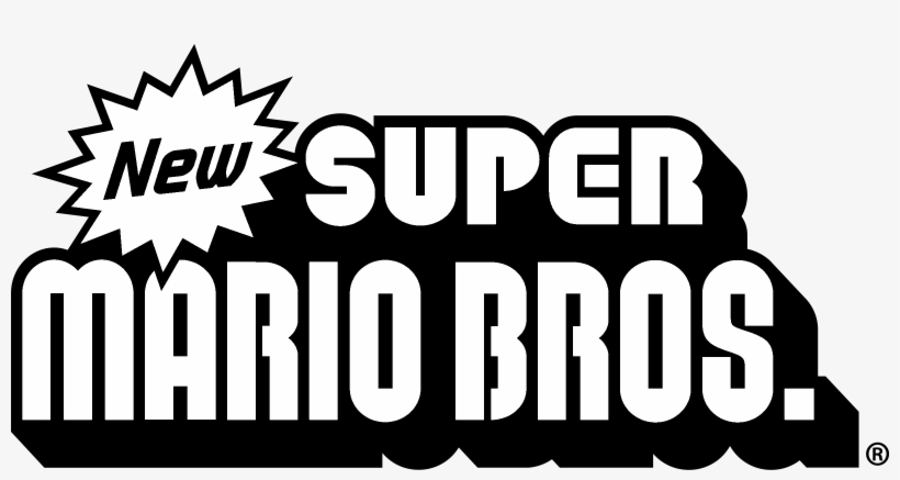 New Super Mario Bros Logo Black And White - Mario Bros Black And White, transparent png #9402095