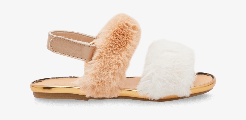 White & Brown Furry Sandals - Flip-flops, transparent png #9407624