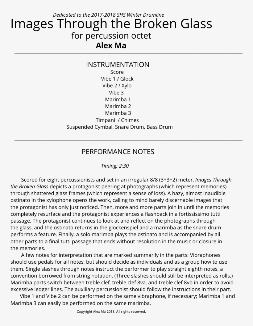 Images Through The Broken Glass For Percussion Octet - Document, transparent png #9407625