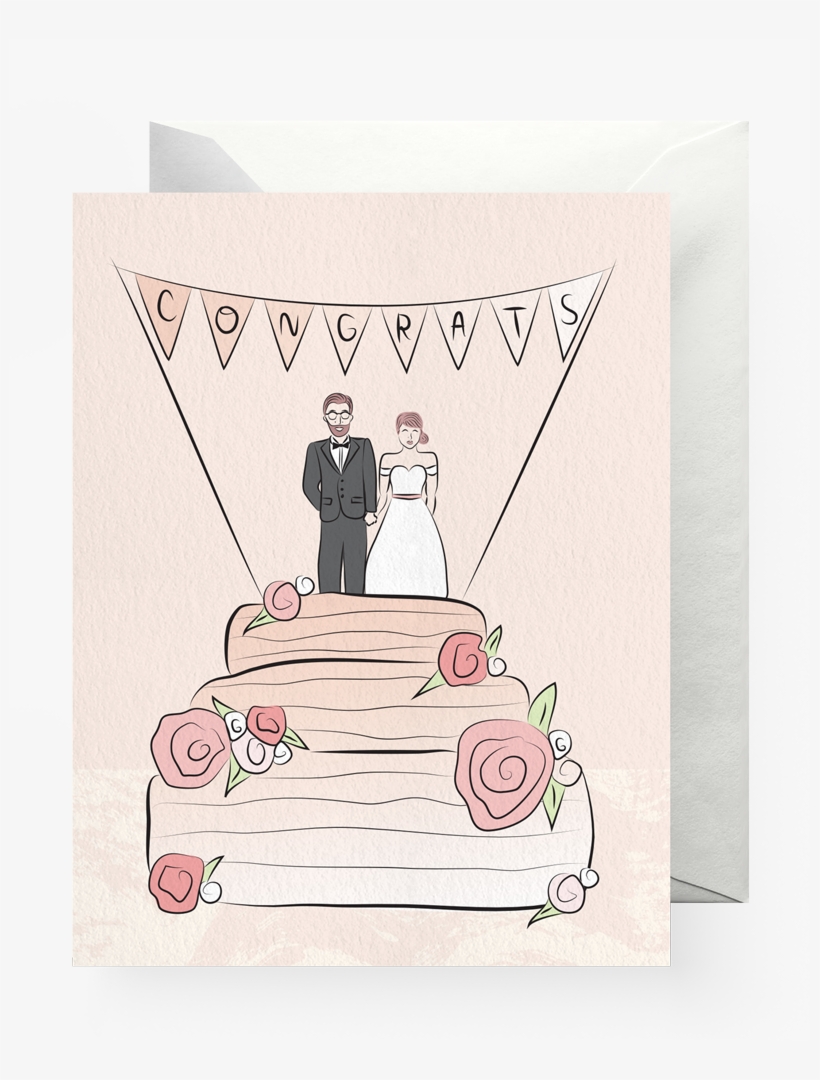 Wedding Cake Congrats, Bride & Groom - Illustration, transparent png #9409323