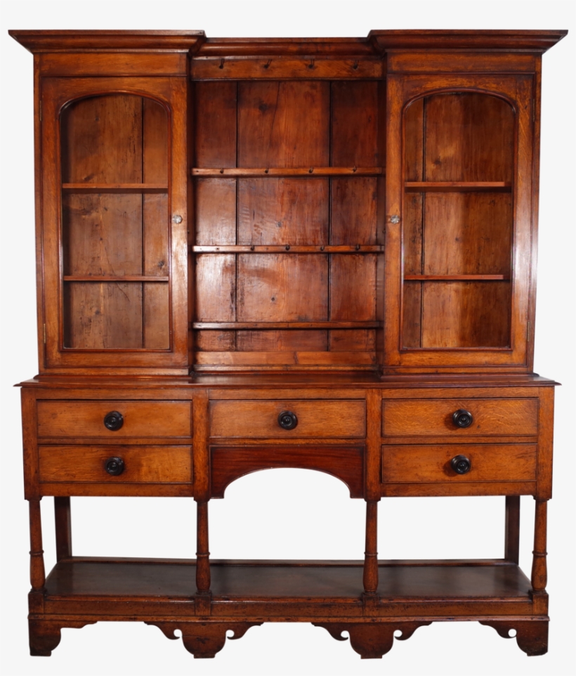 Oak Welsh Dresser With Two Glazed Cupboards - China Cabinet, transparent png #9414331
