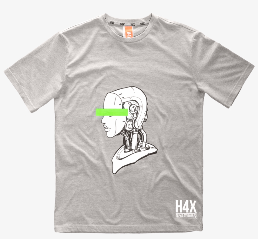 H4x Robot Head Tee Front Grey Tshirts - Velociraptor, transparent png #9423082