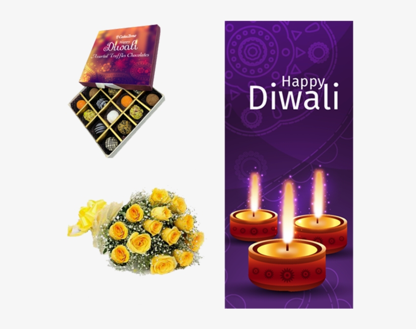 Vivid Yellow Diwali Truffles Combo With Roses - Chocolate Gift Pack For Diwali, transparent png #9432463