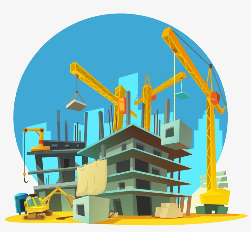 Architectural Cartoon Crane Construction Site Ⓒ - Building Under Construction Cartoon, transparent png #9433440