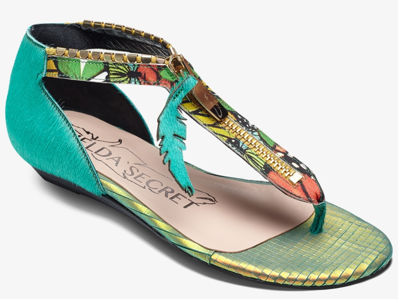 Women Flat Sandals Lime Green Leather And Butterfly - Ladies Flat Shoe Png, transparent png #9433916