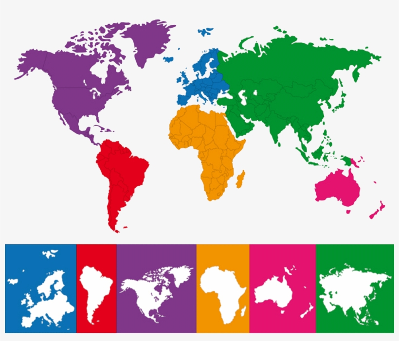 World Map With Continent Borders About - World Map Continent Borders - Free Transparent Png Download - Pngkey