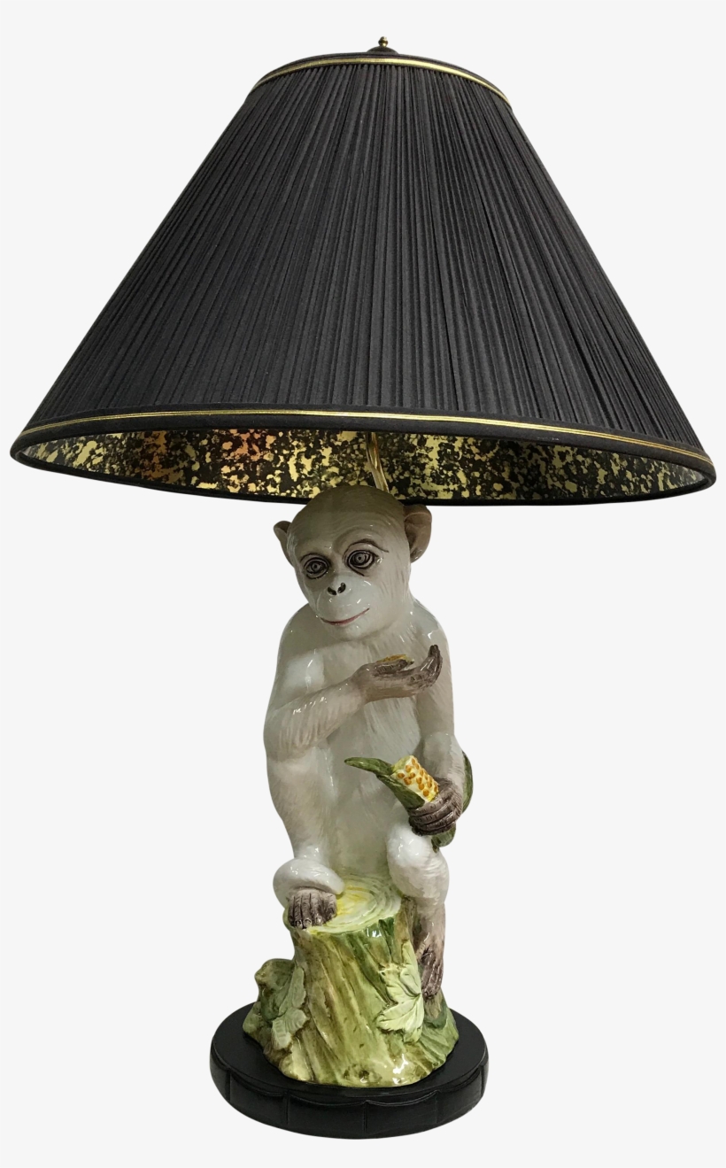 Monkey Majolica Table Lamp With Black & Gold Shade - Lampshade, transparent png #9436092