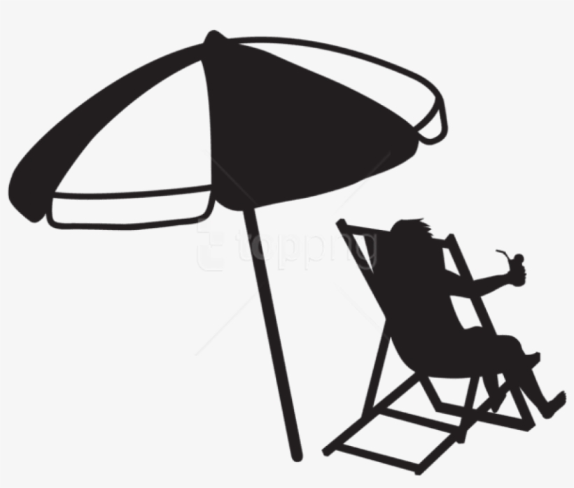 Free Png Download Man At The Beach With Umbrella And - Beach Umbrella Black And White, transparent png #9436758