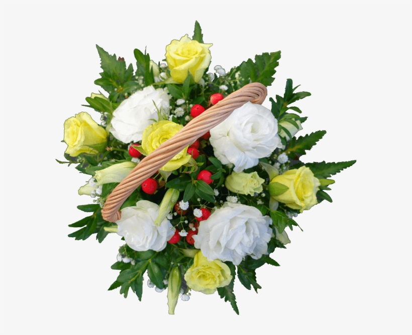 Yellow Rose And White Lisianthus Flower Basket - Floribunda, transparent png #9441183