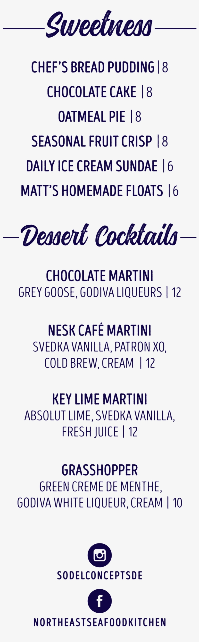 Northeast Seafood Kitchen Dessert Menu Summer 2018 - Number, transparent png #9443177