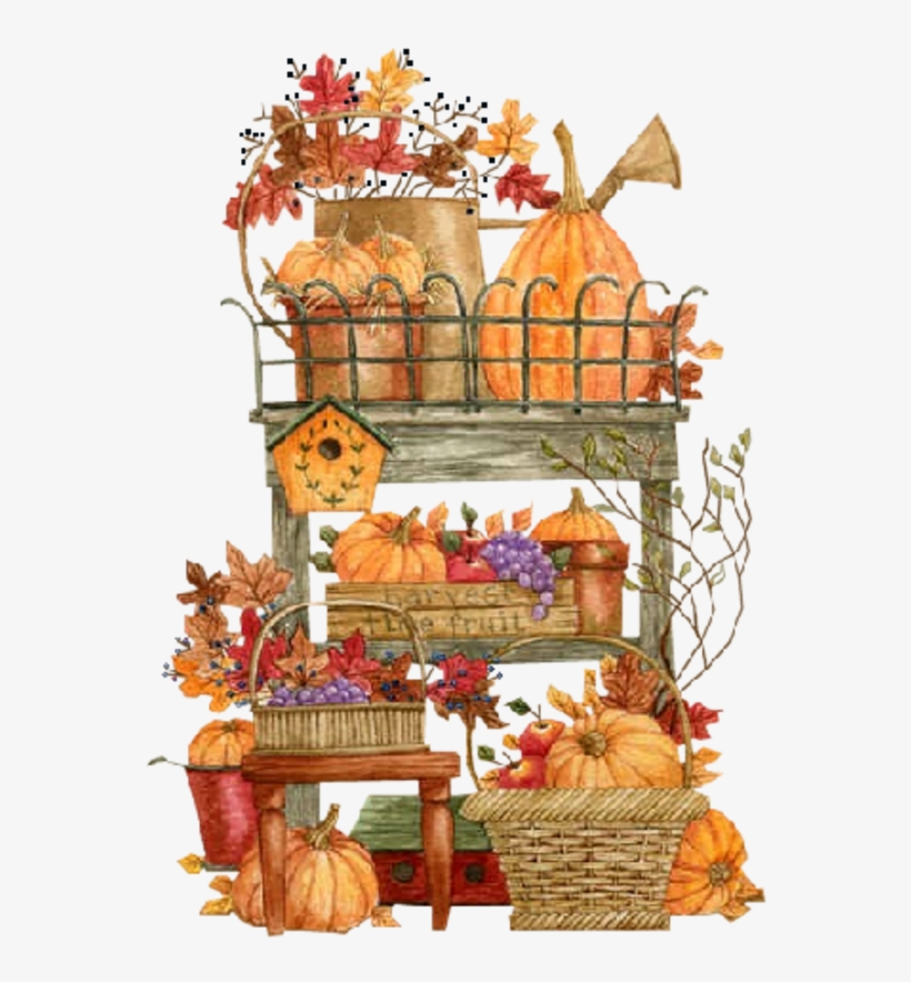 Fall Scene Clipart Hay Corn Stalk Pumpkin - Fall Gift Basket Clipart, transparent png #9452666