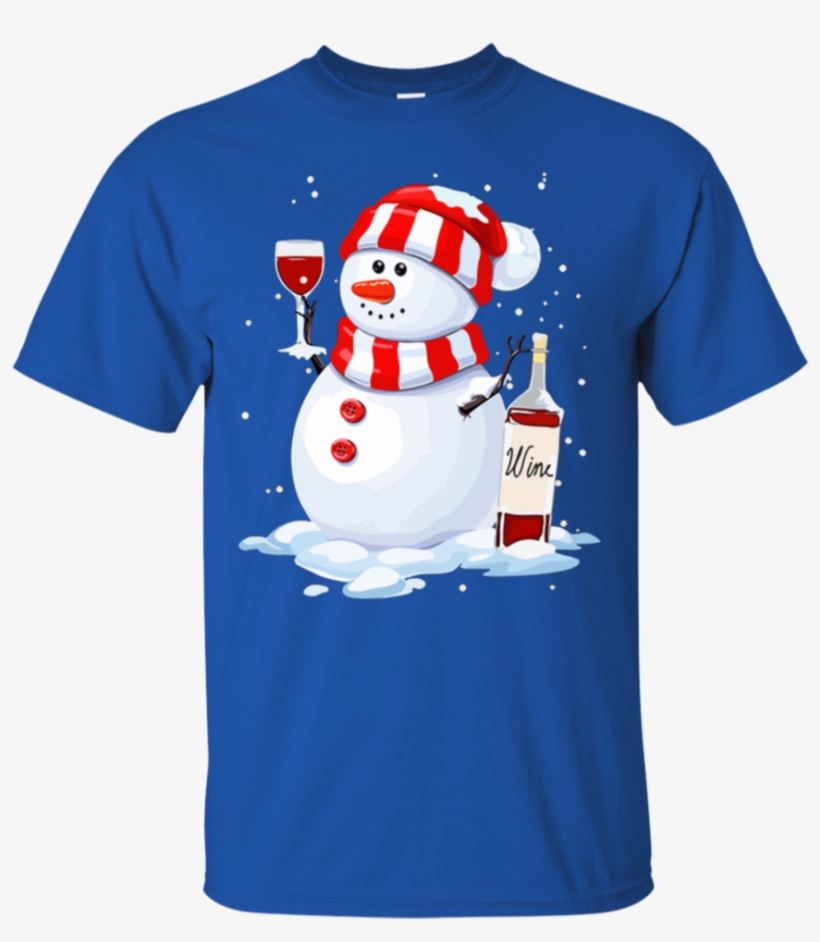 Cute Snowman Drink Red Wine Christmas T-shirt - Shirt, transparent png #9454266