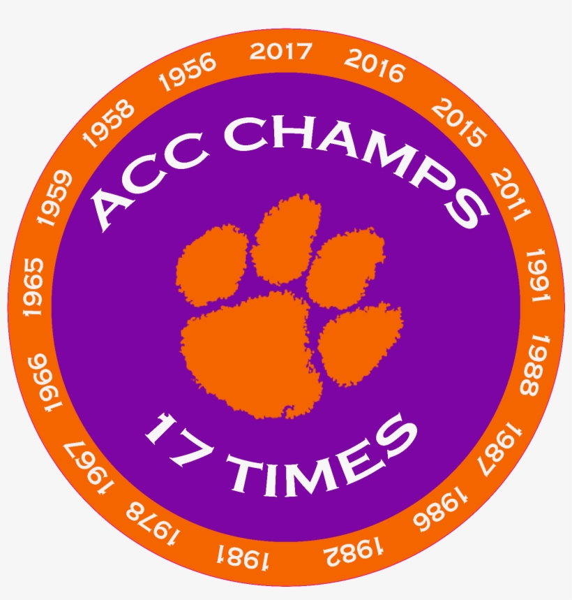 Clemson Tiger Paw Acc Champions 17 Time Decal Diecut - Clemson Tiger Paw, transparent png #9454916